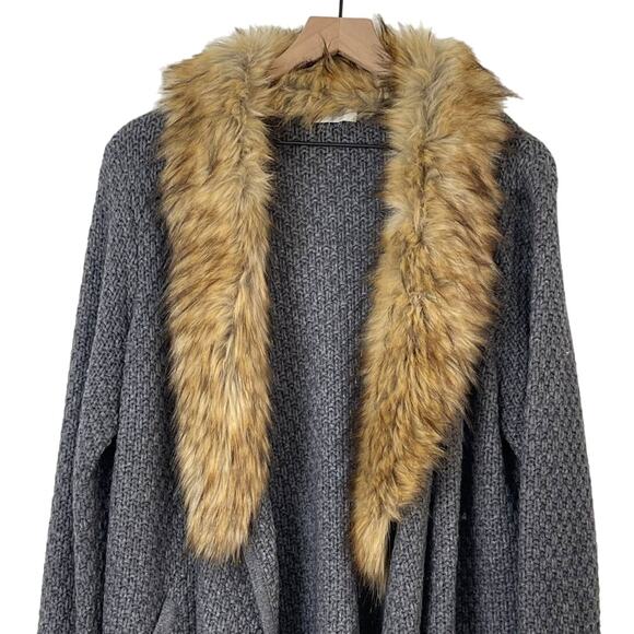 Joie Jamilee C Faux Fur Collar Wool Cardigan Sweater Gray Women's Size Medium - Picture 5 of 10
